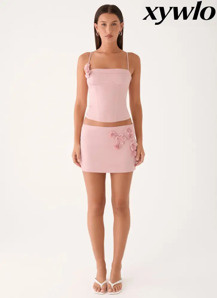 Ayella Low Rise Mini Skirt - Pink - Mini Skirts