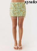 Bliss Beaded Mini Skirt - Lime - Mini Skirts