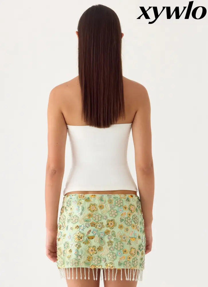 Bliss Beaded Mini Skirt - Lime - Mini Skirts