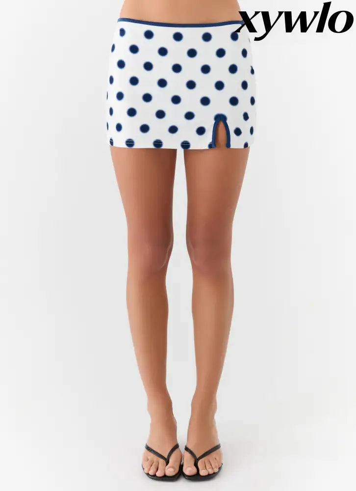 Elliot Mini Skirt - Porcelain Blue Polka Dot - Mini Skirt