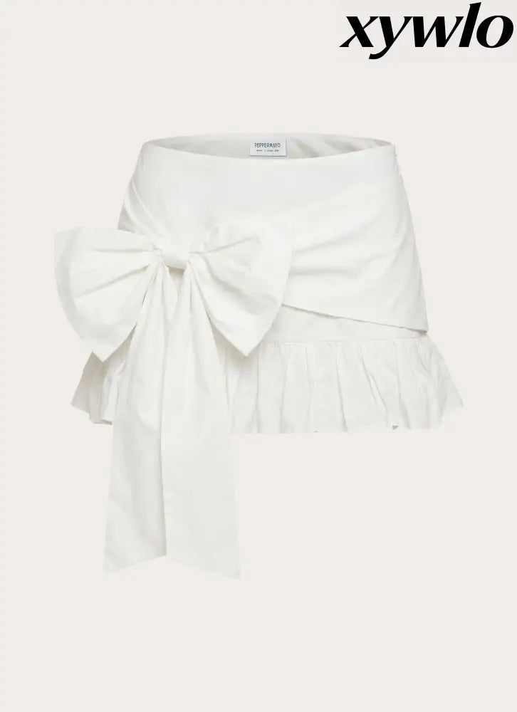 Emrie Bow Bubble Mini Skirt - White - Mini Skirts