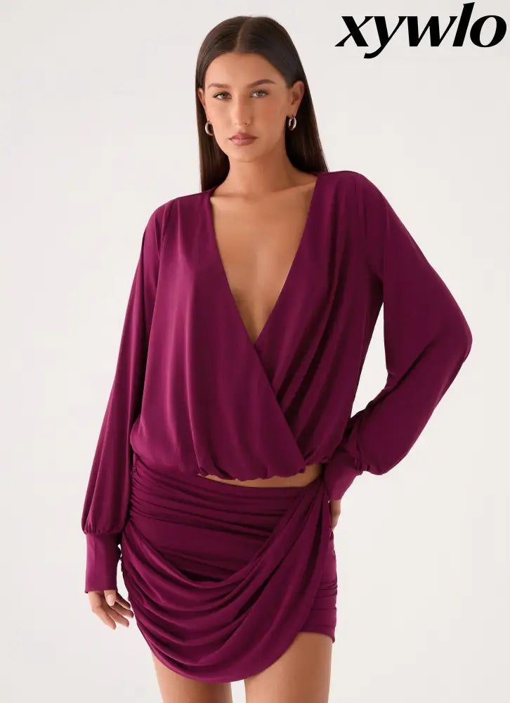 Ettah Wrap Mini Skirt - Plum - Mini Skirts