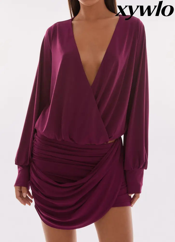 Ettah Wrap Mini Skirt - Plum - Mini Skirts