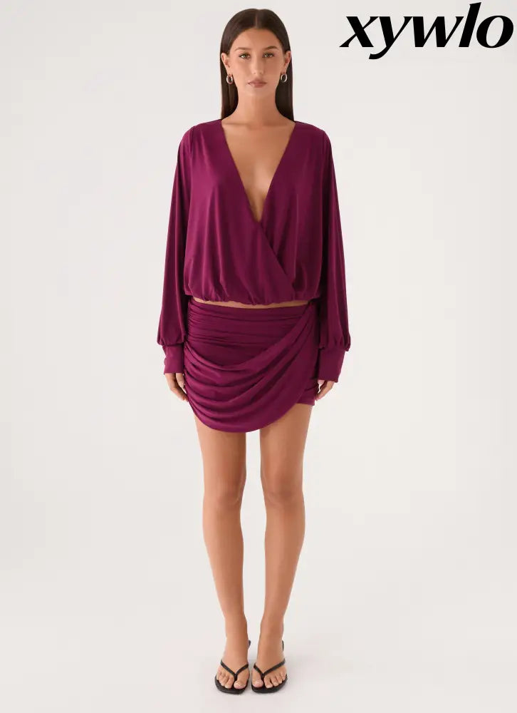 Ettah Wrap Mini Skirt - Plum - Mini Skirts