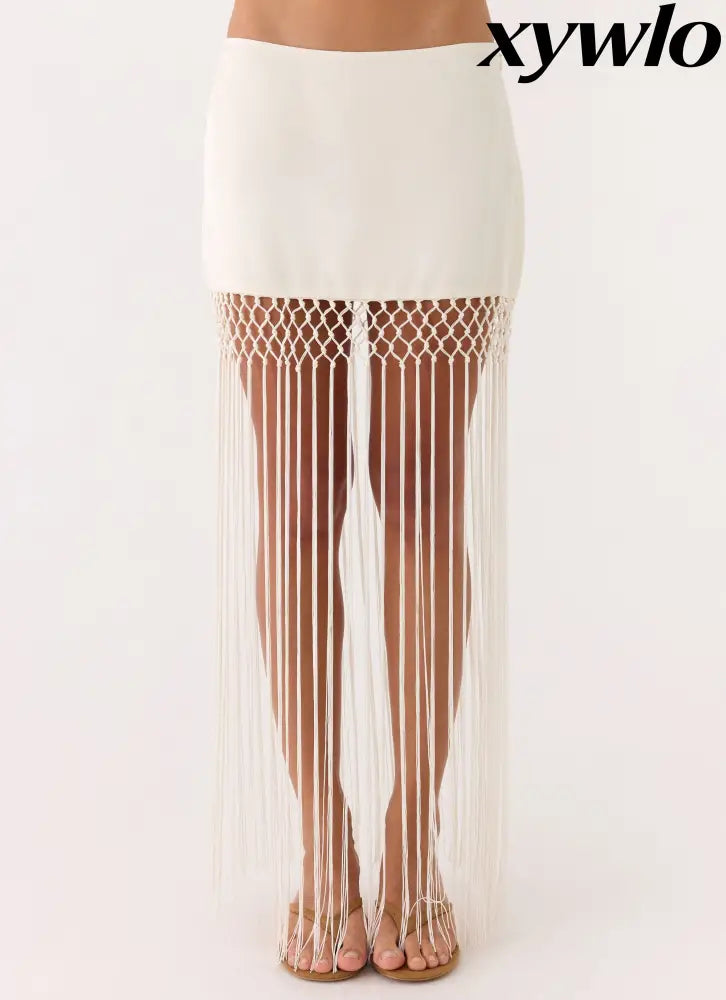 Mania Tassel Mini Skirt - Ivory - Mini Skirt