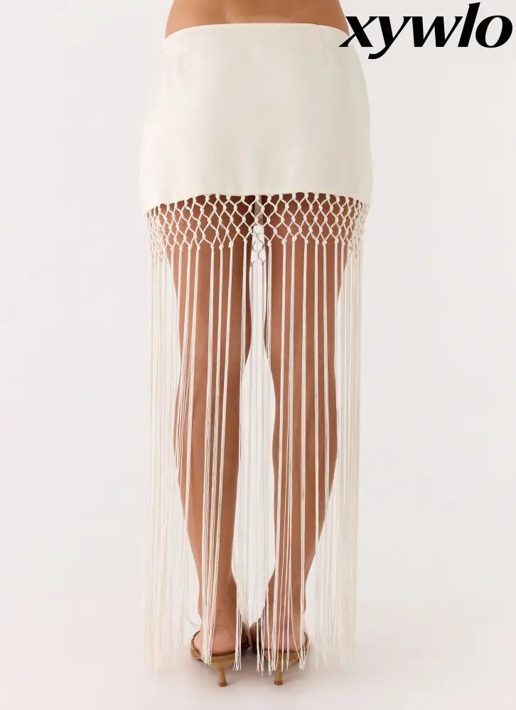 Mania Tassel Mini Skirt - Ivory - Mini Skirt