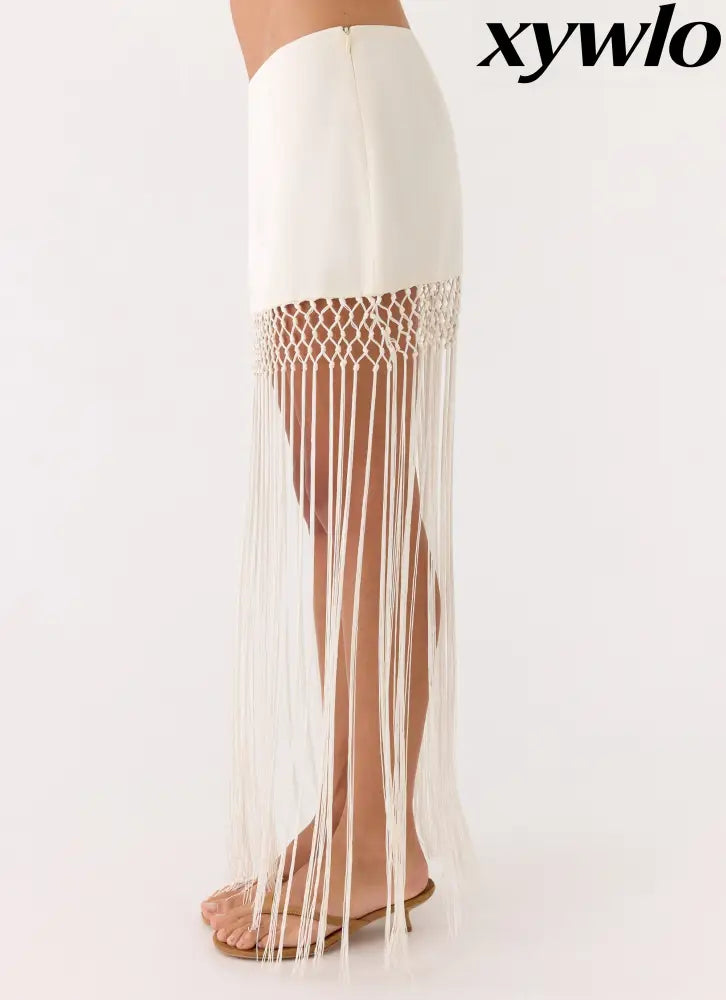 Mania Tassel Mini Skirt - Ivory - Mini Skirt