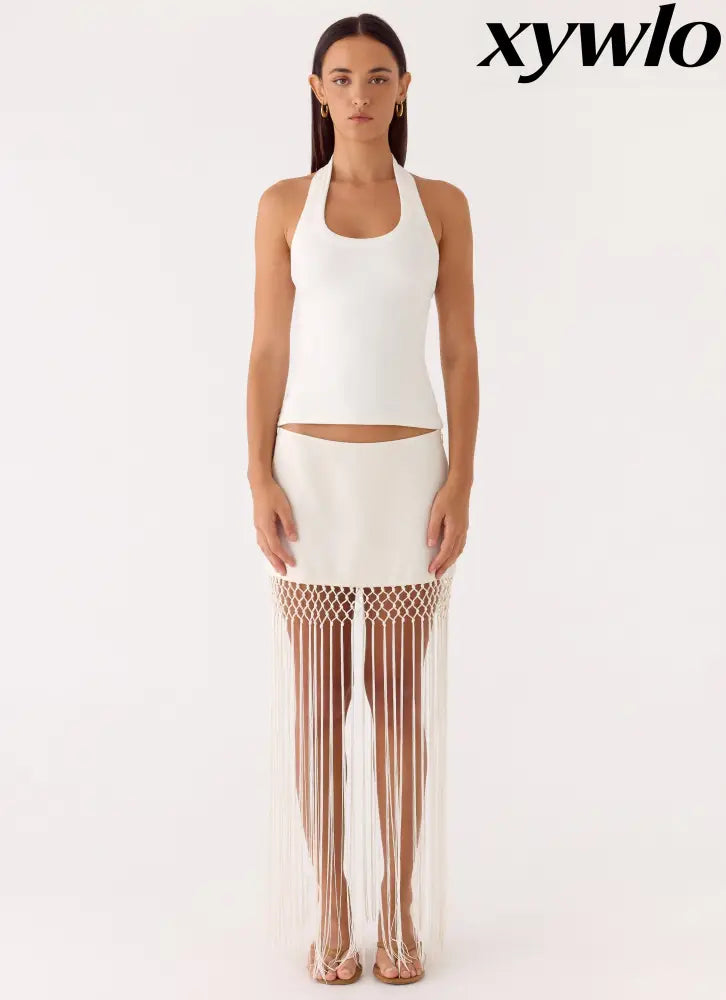 Mania Tassel Mini Skirt - Ivory - Mini Skirt