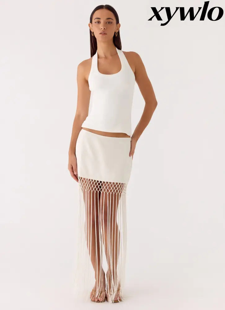 Mania Tassel Mini Skirt - Ivory - Mini Skirt