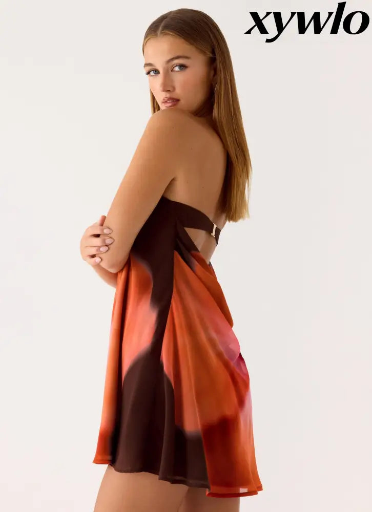 Marcita Mini Dress - Chocolate Blossom - Mini Dresses