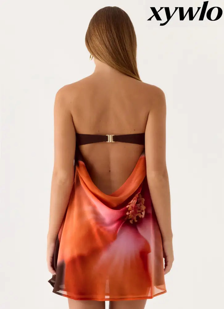 Marcita Mini Dress - Chocolate Blossom - Mini Dresses