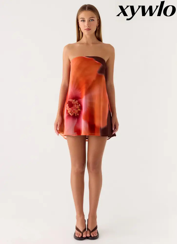 Marcita Mini Dress - Chocolate Blossom - Mini Dresses