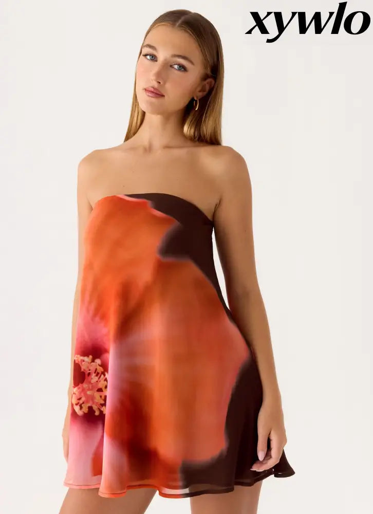 Marcita Mini Dress - Chocolate Blossom - Mini Dresses