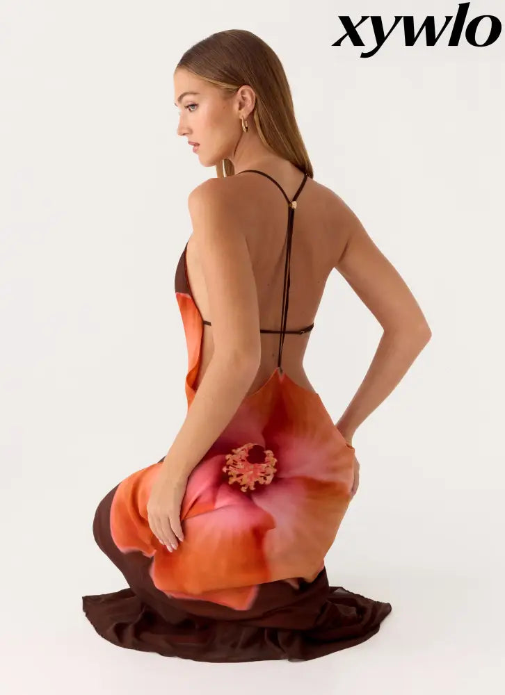 Night Drive Maxi Dress - Chocolate Blossom - Maxi Dresses
