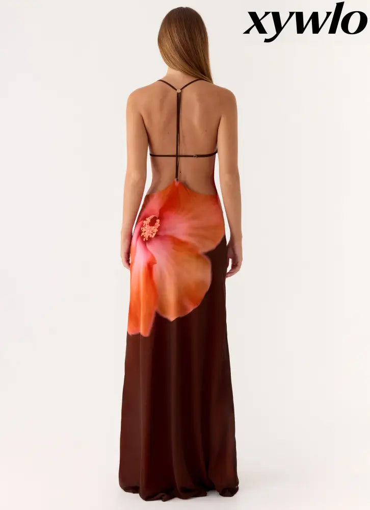 Night Drive Maxi Dress - Chocolate Blossom - Maxi Dresses
