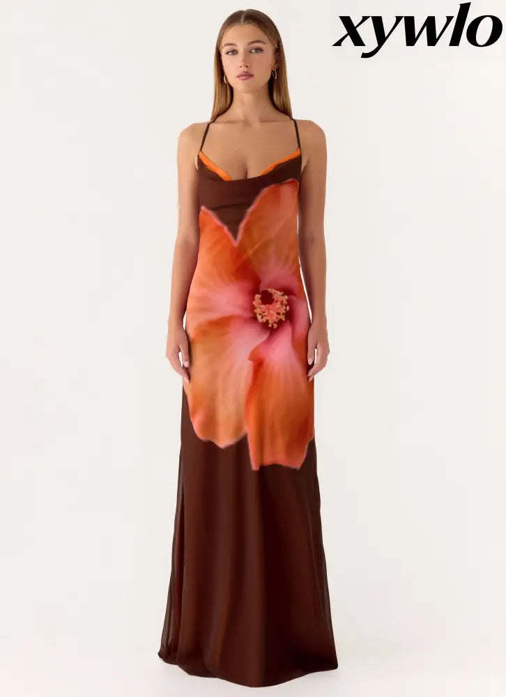 Night Drive Maxi Dress - Chocolate Blossom - Maxi Dresses