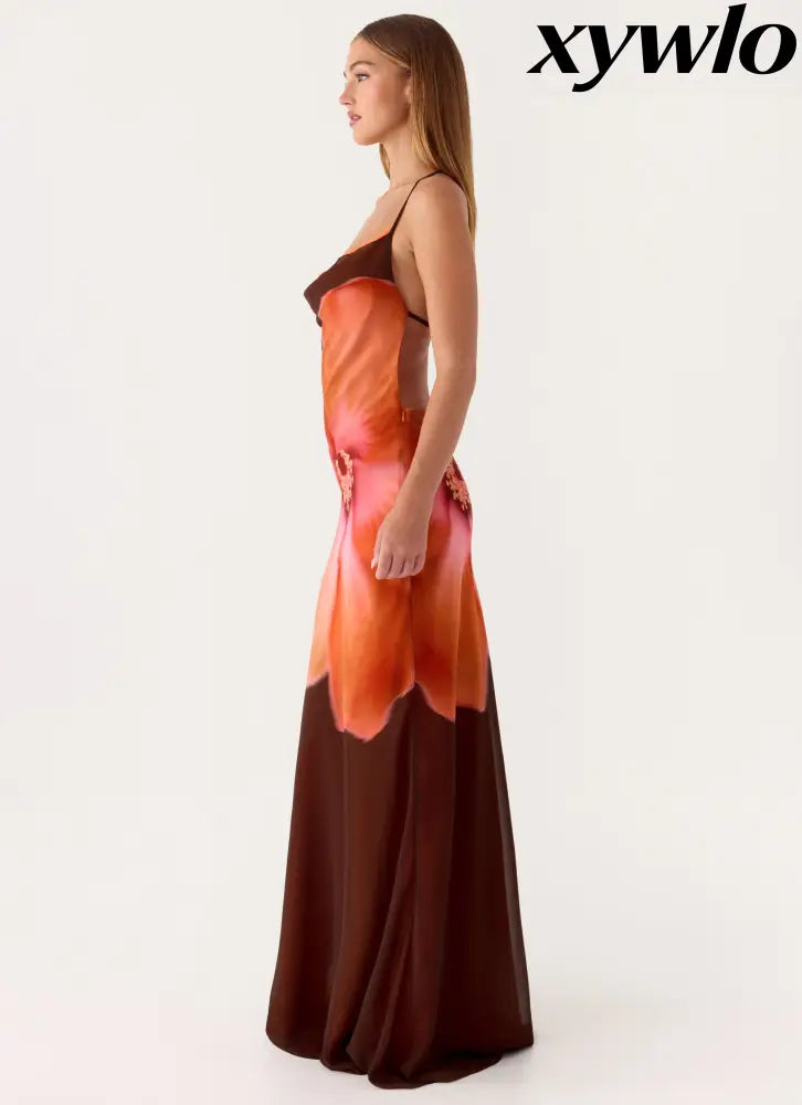 Night Drive Maxi Dress - Chocolate Blossom - Maxi Dresses