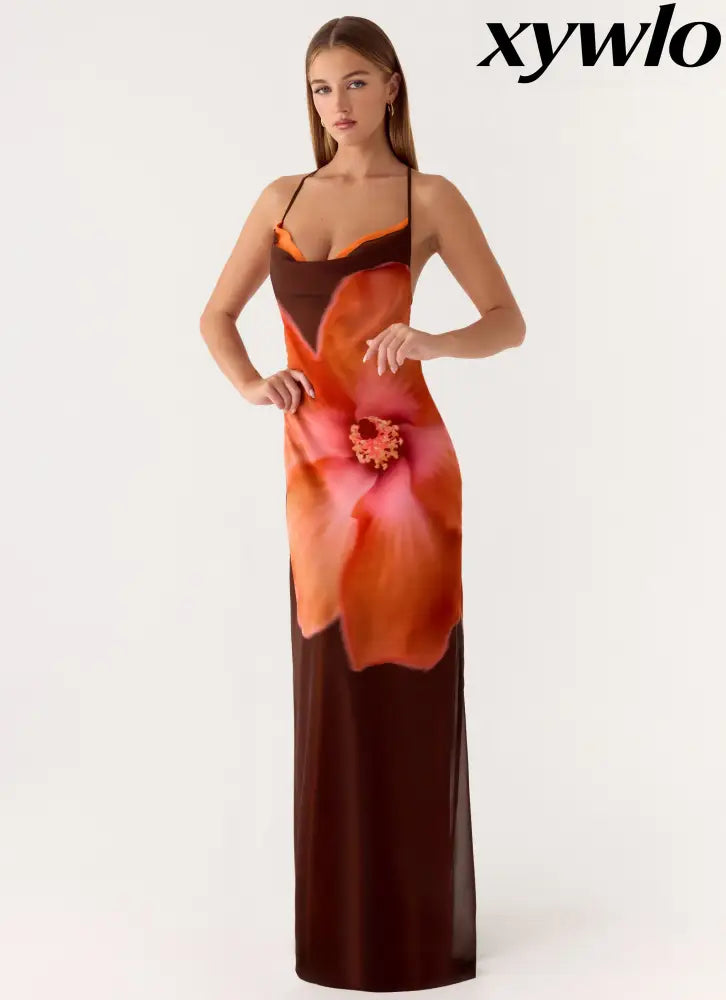 Night Drive Maxi Dress - Chocolate Blossom - Maxi Dresses