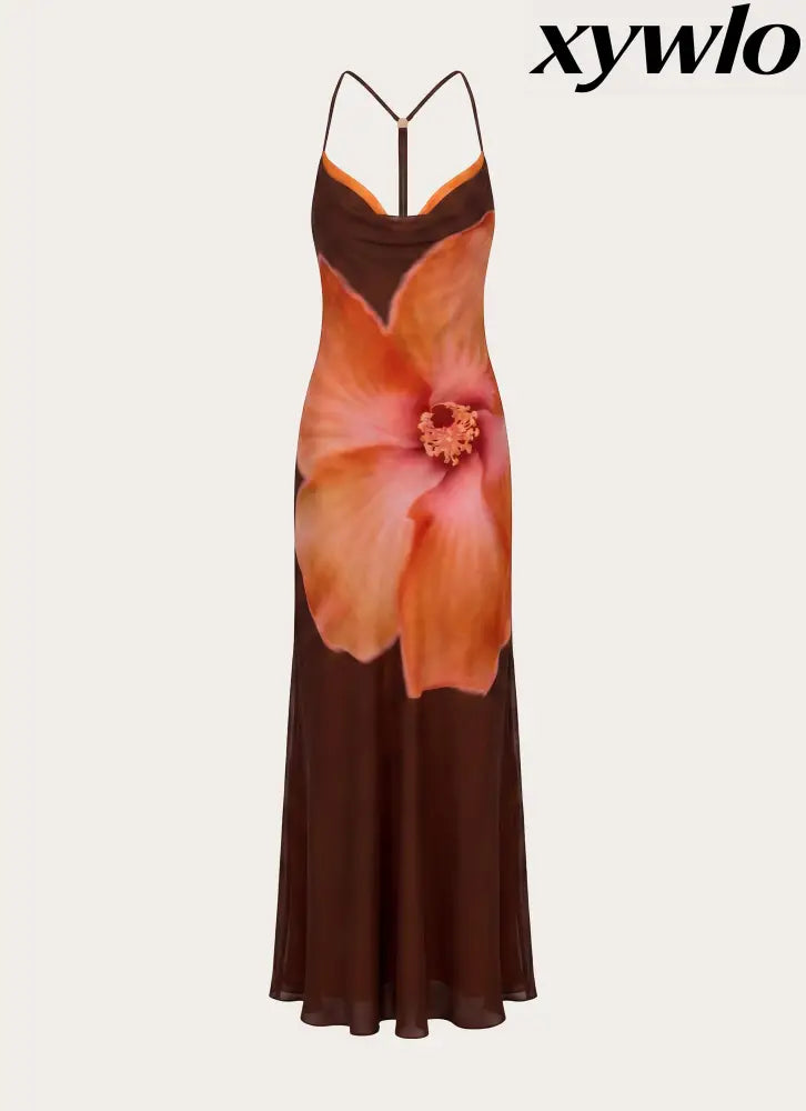 Night Drive Maxi Dress - Chocolate Blossom - Maxi Dresses