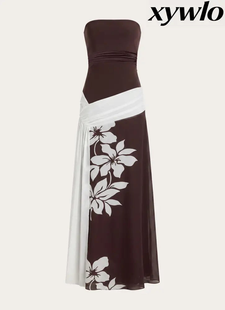 Palomar Strapless Maxi Dress - Chocolate Tropic Floral - Maxi Dresses