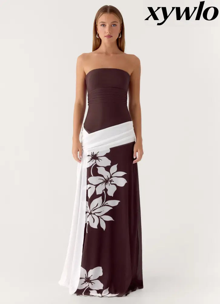 Palomar Strapless Maxi Dress - Chocolate Tropic Floral - Maxi Dresses