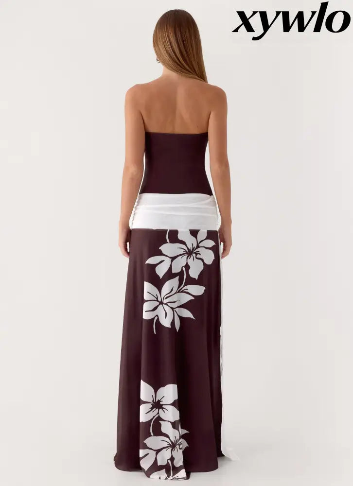 Palomar Strapless Maxi Dress - Chocolate Tropic Floral - Maxi Dresses