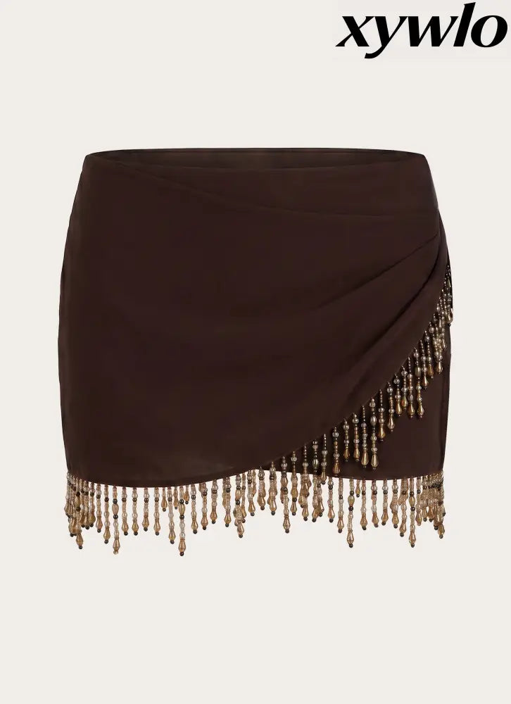 Sahana Beaded Mini Skirt - Chocolate - Mini Skirts