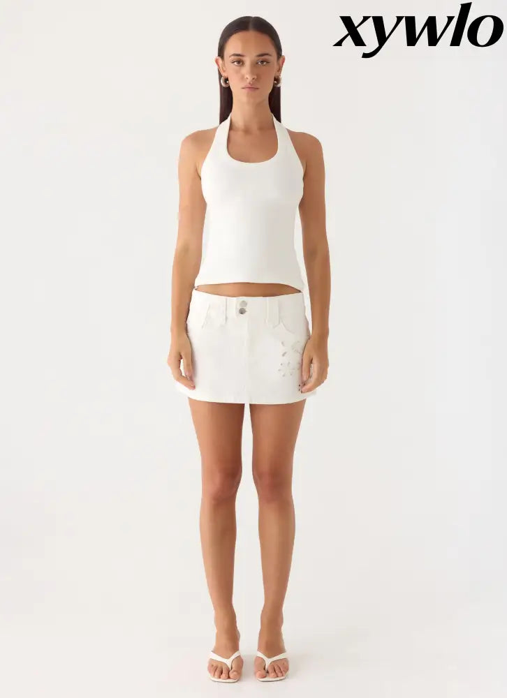 Sean Low Rise Denim Mini Skirt - White - Mini Skirts