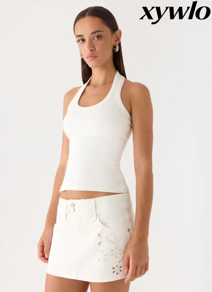 Sean Low Rise Denim Mini Skirt - White - Mini Skirts