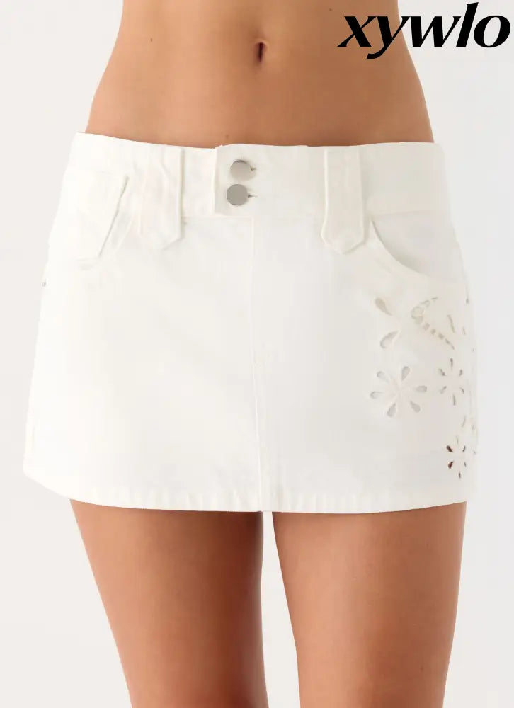 Sean Low Rise Denim Mini Skirt - White - Mini Skirts
